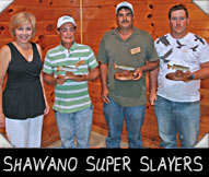 SHAWANO SUPER SLAYERS - from left GREETER ROBIN MATHEA, DYLAN NUTT,SCOTT DAMON, BOB STUEWER