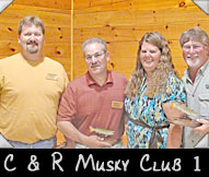 C & R Musky Club - from left Jon Regal, Mark Siegel, Rick Weyenberg, Greeter Lanelle Lone
