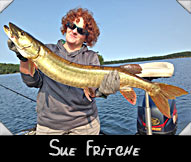 Sue Fritche landed this 37 &rdquo; musky guided by Mike Driessen