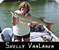 Shelly VanLanen boated this 34 &rdquo; musky guided by Jeff Pomplun
