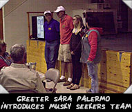 Greeter Sara Palermo introduces Musky Seekers team