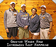 Greeter Wanda Hase introduces Keep Hammring