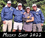 Musky Shop 2022: (from left) Dave Paun, Rick Holly, Greeter Amy Farrow, Bob Holly